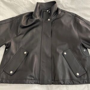MASSIMO DUTTI Funnel neck Nappa Leather blouson Jacket Size Small